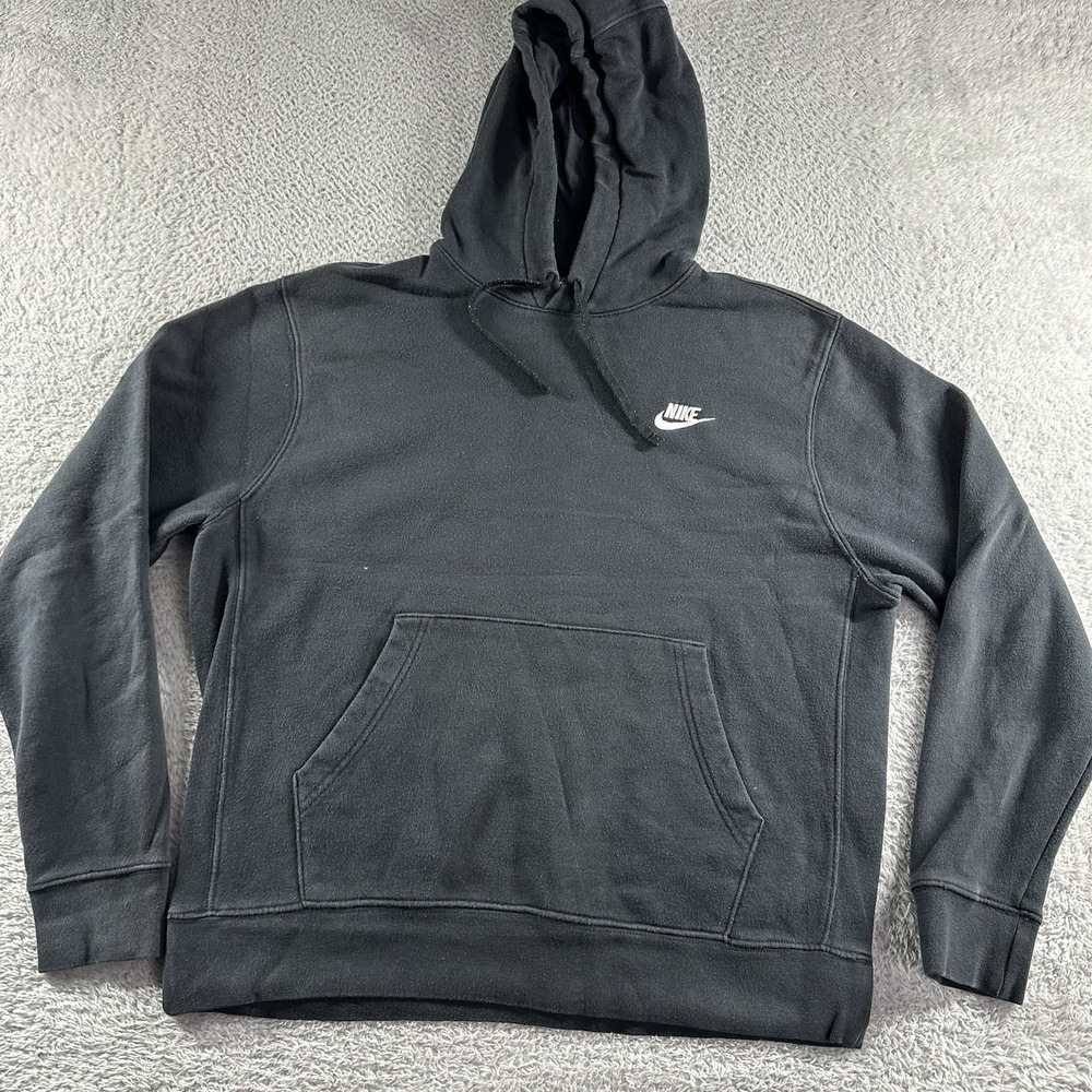 Nike Essential Club Fleece Hoodie Mens Medium Black Athletic Minimalist Comfort